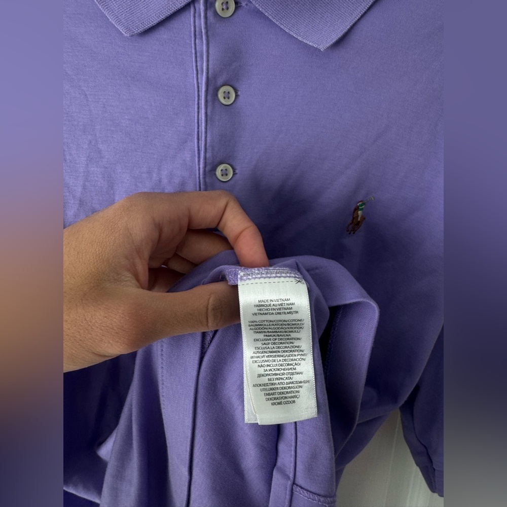 Polo Ralph Lauren Purple Polo Shirt L Multicolor Pony Logo 100% Cotton - Picture 5 of 5